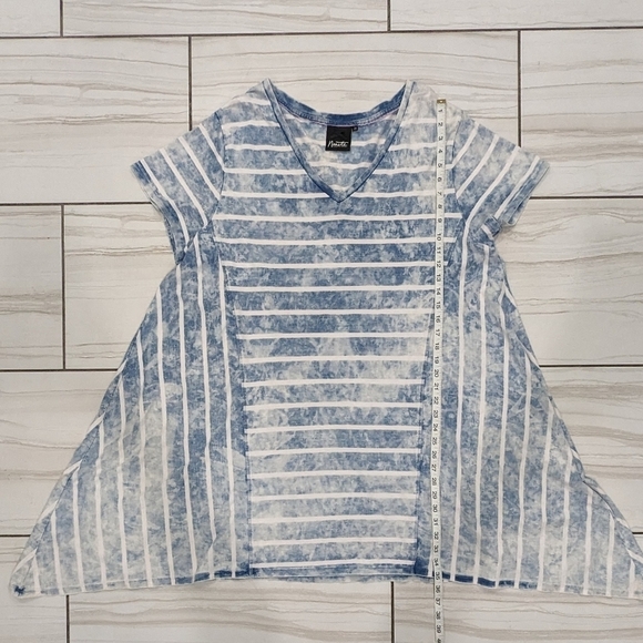 Nanette Lepore Blue White Striped Acid Wash Tie Dye T-Shirt Dress Cap Sleeve 2X - Picture 4 of 9